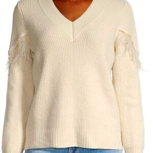Design History V-neck fringe-trimmed ribbed sweater